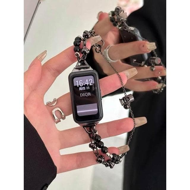 適用於華為小米手機智能手環女款運動多功能珍珠手鍊心率消息提醒