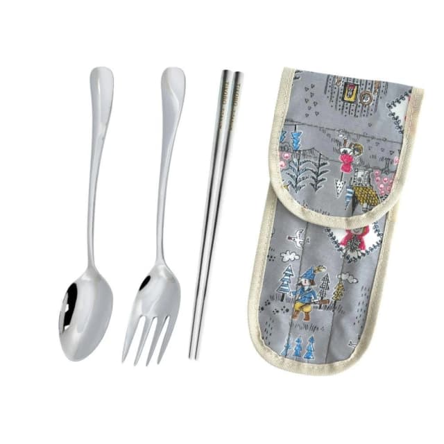 【TiKOBO 鈦工坊】純鈦湯叉筷3件組 附收納袋 含湯匙+叉子+筷子19cm ( 環保餐具 飯匙 水果叉 空心筷 方形筷 非不鏽鋼 )