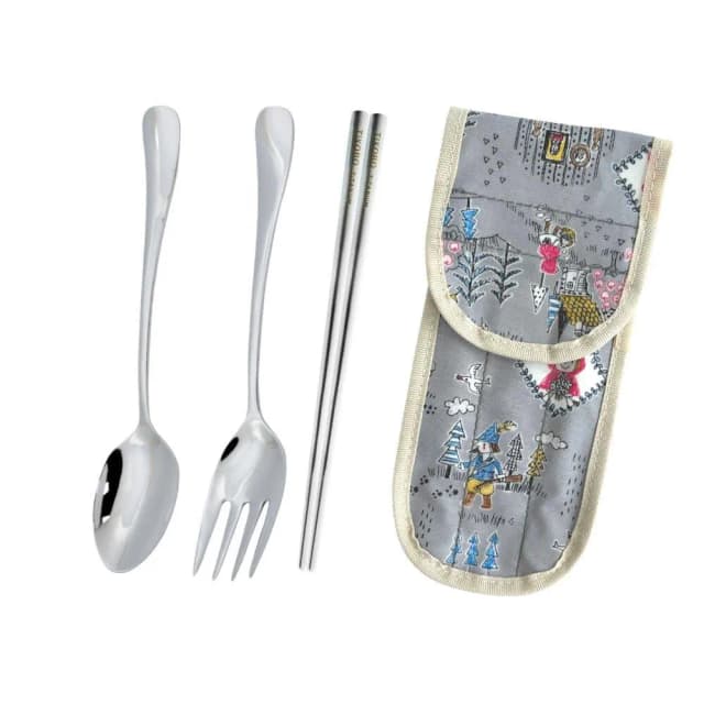 【TiKOBO 鈦工坊】純鈦湯叉筷3件組 附收納袋 含湯匙+叉子+筷子19cm ( 環保餐具 飯匙 水果叉 空心筷 方形筷 非不鏽鋼 )