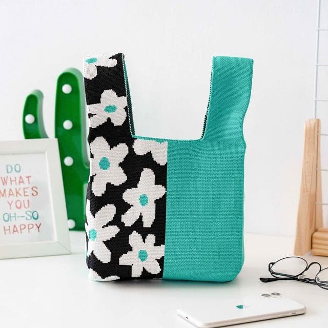【AHUA 阿華有事嗎】AHUA阿華有事嗎 韓系包包 滿版小花拼純色針織手提包 B0071 韓妞必備包 百搭配件 包包 袋子 手袋 肩包 日系