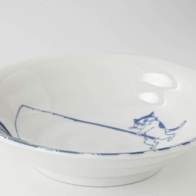 【美濃燒】SHICHITA 貓咪系列陶瓷淺碗 16.5cm (青海波;小碗/飯碗)
