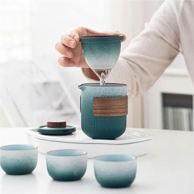 磨砂感旅行茶具組 攜帶式茶具 快客杯組 便攜式旅行茶具 戶外泡茶具 隨身茶具 功夫茶具 露營茶具茶壺 便攜茶具茶具組