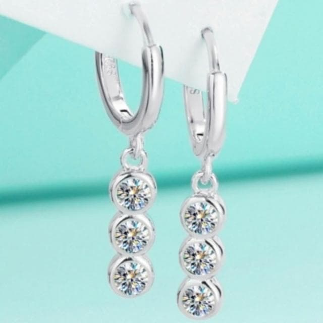 【米蘭精品】現貨+預購 頂級莫桑鑽石耳環925純銀女銀飾(陶氣三鑽耳鉤女飾品74lr52)