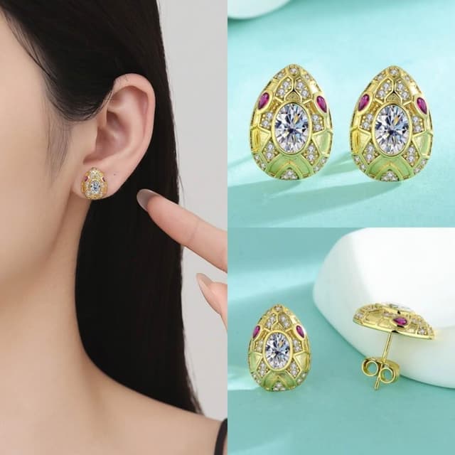 【米蘭精品】現貨+預購 頂級莫桑鑽石耳環925純銀女銀飾(個性風潮蛇頭耳釘女飾品74lr70)