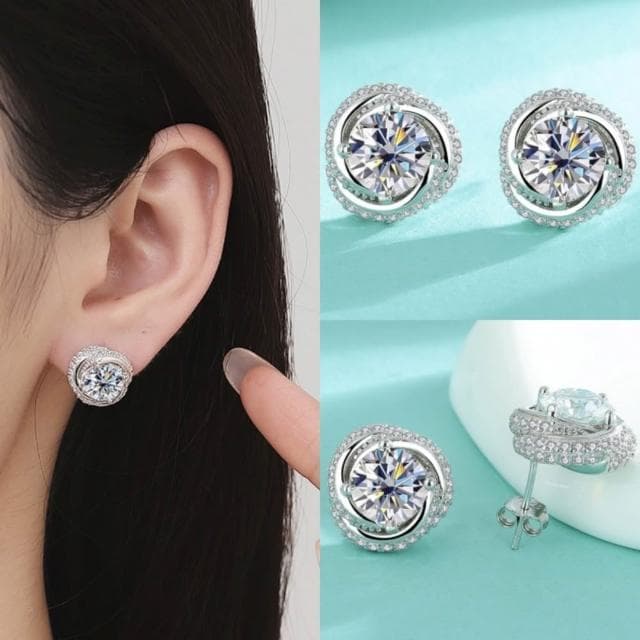 【米蘭精品】現貨+預購 頂級莫桑鑽石耳環925純銀女銀飾(旋轉造型耳針女飾品74lr86)