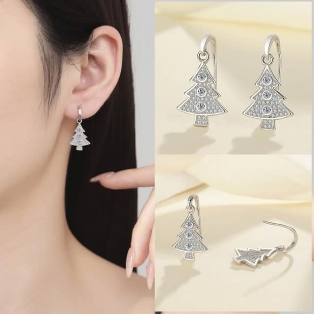 【米蘭精品】現貨+預購 頂級莫桑鑽石耳環925純銀女銀飾(高級感聖誕樹耳鉤女飾品74lr62)