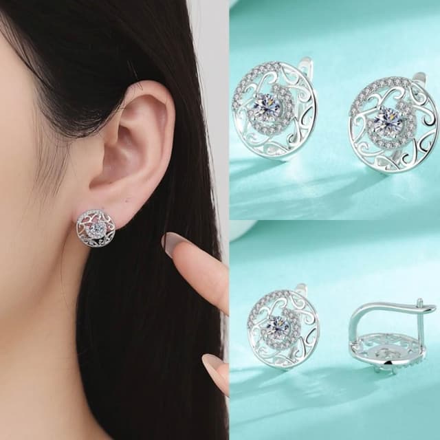 【米蘭精品】現貨+預購 頂級莫桑鑽石耳環925純銀女銀飾(圓形U型耳扣女飾品74lr87)