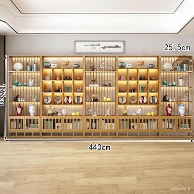 🔥熱銷爆品 包郵博古架茶具置物架多寶閣茶櫃非實木擺原木色展示櫃 3XVH