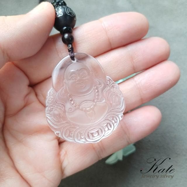【KATE】銀飾 財神爺彌勒佛菩薩天然白水晶項鍊 笑面佛 佛公 六字箴言 淨化磁場 招財水晶 大肚佛 招財水晶 生日禮物 長輩禮物 