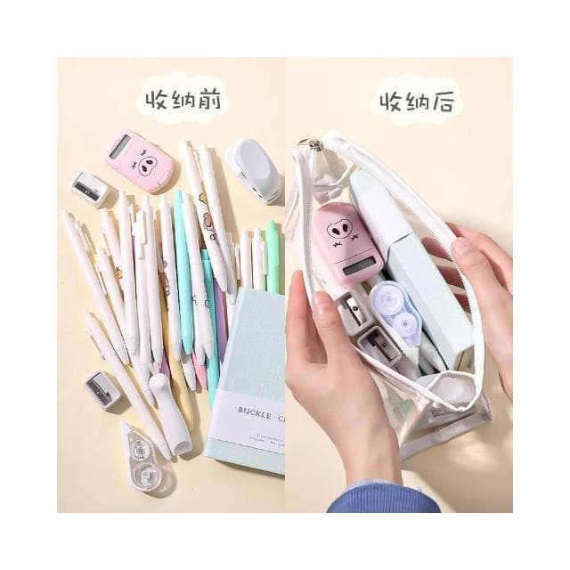 卡通透明筆袋 高顏值大容量女簡約初中生高中大學生日系三角化妝包