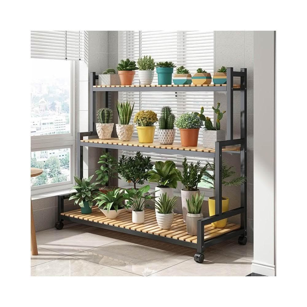 可移動花 架室內陽臺客 廳木制植物架 子階梯式 花盆架多肉 盆栽 花架子