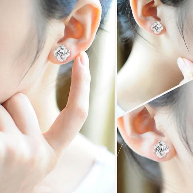 【MoonDy】耳環 耳釘 S925純銀 四葉草 六爪雪花旋轉 飾品女 耳飾