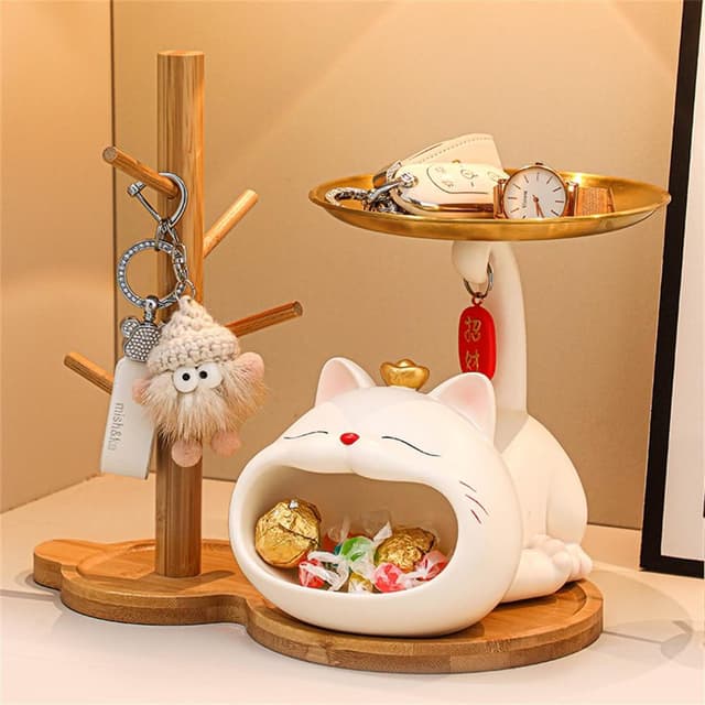 【匠俱】招財貓玄關鑰匙收納擺件 入戶客廳桌面置物架 家居裝飾 喬遷禮品（家居裝飾擺件）