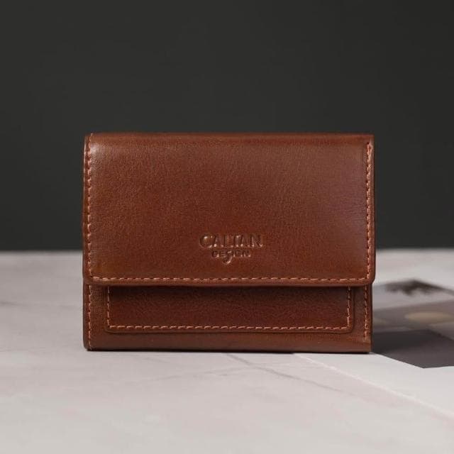 CALTAN DESIGN | 文藝三折扣式真皮短夾 075268 四色(真皮 中夾  皮夾 錢包 招財 母錢包)