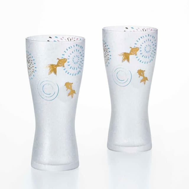 【ADERIA】石塚硝子 花火金魚對杯組 310ml (啤酒杯/玻璃杯/企業採購/商務禮品/婚禮小物)