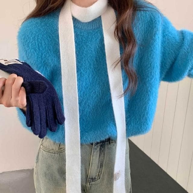 保暖圍巾 韓系圍巾 細窄款圍巾 長圍巾 飄帶圍巾 圍巾 素色圍巾 混兔毛圍巾 混紡圍巾 保暖時尚 台灣出貨 台灣賣家