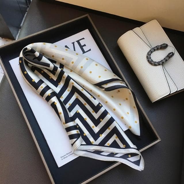 梵花 絲綢女春秋季韓版百搭波紋圓點真絲絲巾桑蠶絲圍巾領巾小方巾