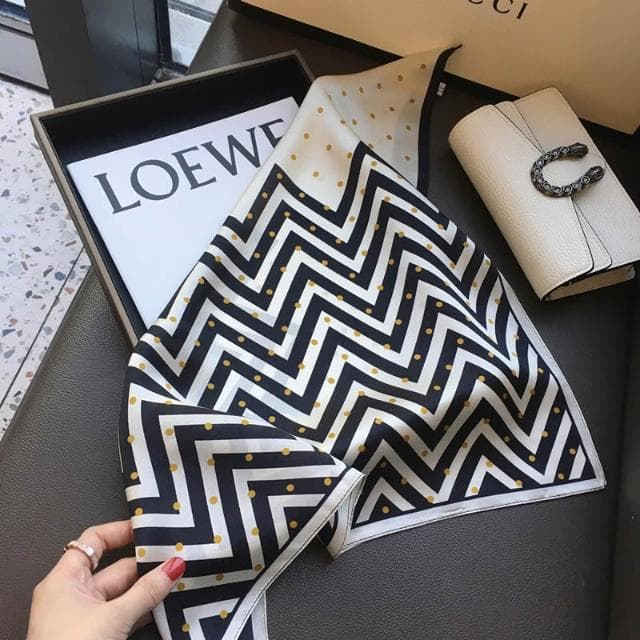 梵花 絲綢女春秋季韓版百搭波紋圓點真絲絲巾桑蠶絲圍巾領巾小方巾