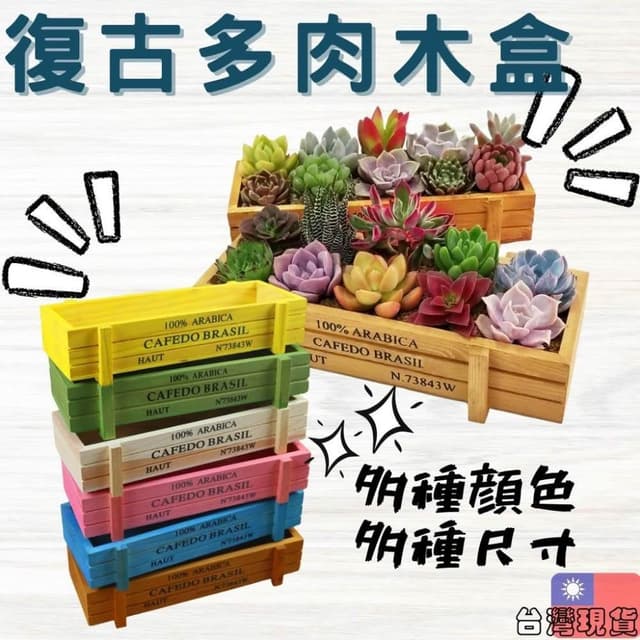 沐晨植物園｜多肉木盒 多肉花盆 做舊木盒 復古木盒 長方形木盒 多肉植物組合木製花盆 多肉盆器 置物收納木盒