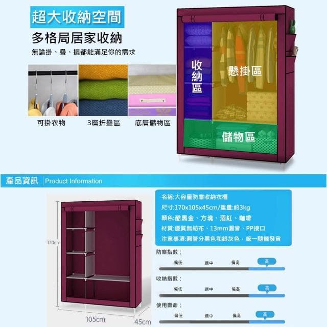 【VENCEDOR】105公分寬簡易DIY布衣櫥 *1入 無紡布套中衣櫥 捲簾式 窗簾式