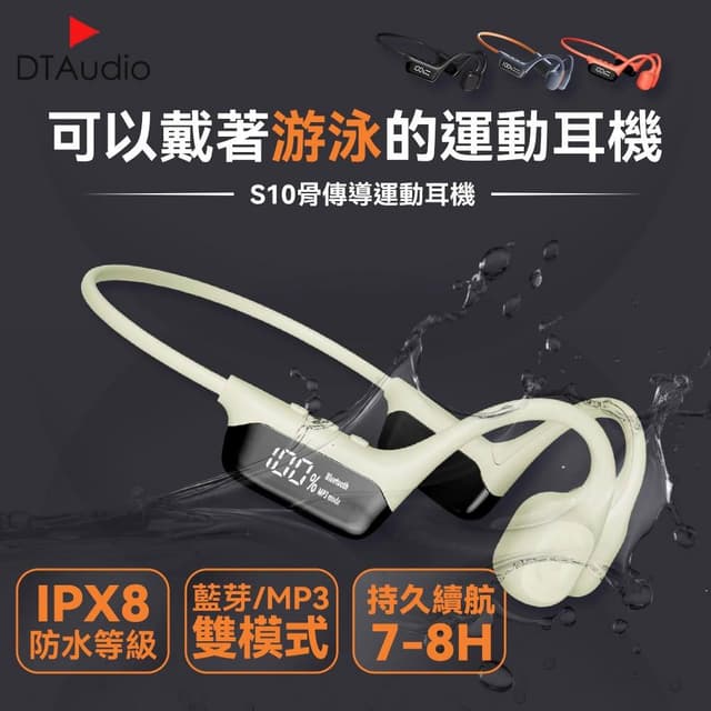 【DTAudio】聆翔 S10骨傳導耳機 藍芽耳機 游泳耳機 運動耳機 通話耳機 降噪耳機 耳掛 開放式 防水防汗 LED顯示