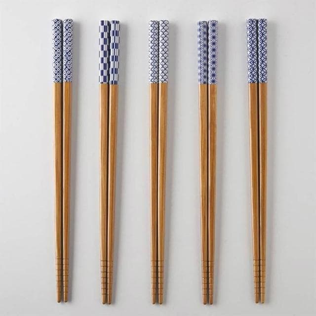 KAWAI 和風煤竹藍紋竹筷 22.5cm-5入組 (筷子/餐具/食器/日式竹筷)