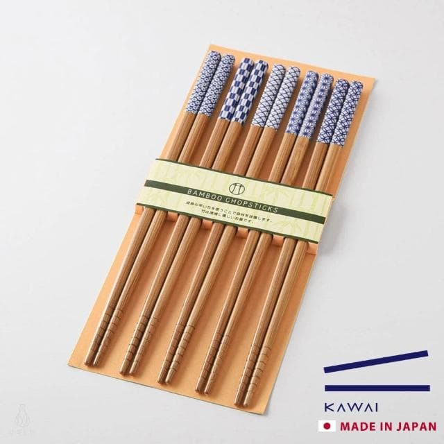 KAWAI 和風煤竹藍紋竹筷 22.5cm-5入組 (筷子/餐具/食器/日式竹筷)