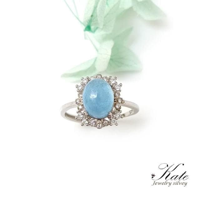 【KATE】銀飾 璀璨星子天然海藍寶鑲鑽純銀戒指 海藍寶戒指 生日石 勇氣之石 約會穿搭 七脈輪喉輪 開運水晶 生日禮物 情人禮物