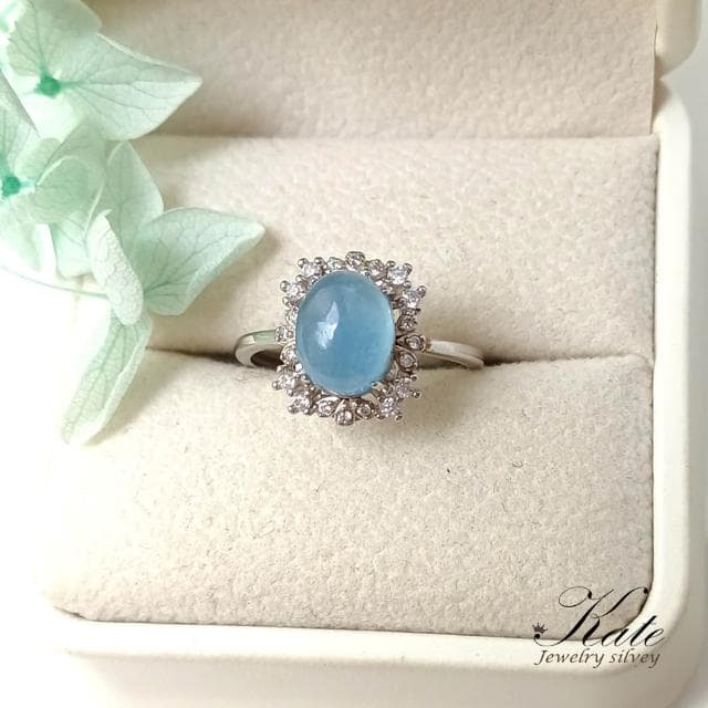 【KATE】銀飾 璀璨星子天然海藍寶鑲鑽純銀戒指 海藍寶戒指 生日石 勇氣之石 約會穿搭 七脈輪喉輪 開運水晶 生日禮物 情人禮物