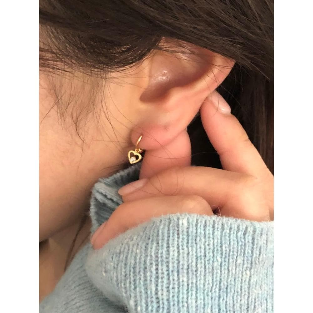 em925純銀┃耳扣式耳環┃細圈扣+愛心小墜