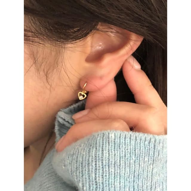em925純銀┃耳扣式耳環┃細圈扣+愛心小墜