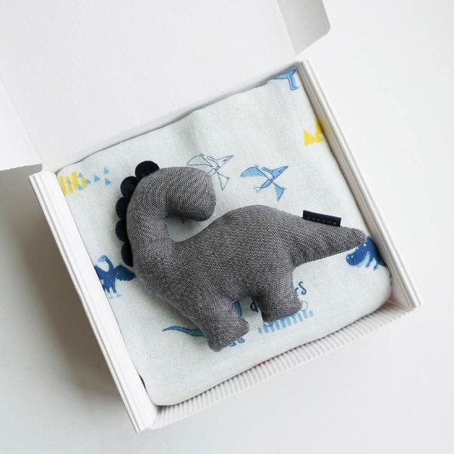 【KONTEX】日本製二層紗恐龍萬用包巾＋安撫玩偶禮盒 (彌月禮物、新生禮物)