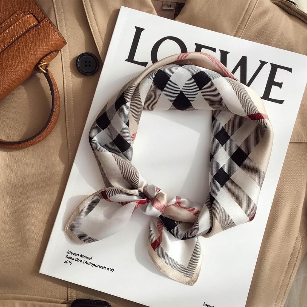 梵花 絲綢春秋明星同款經典格紋圍巾小領巾真絲桑蠶絲絲巾小方巾