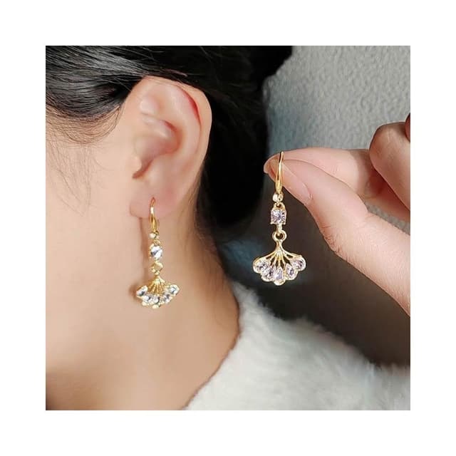 {遇見臻品}BG231鑲鑽銀杏葉耳環長款葉子耳環氣質百搭顯臉瘦耳飾蓮榴扣精緻百搭小眾設計耳環鑲鑽水滴耳扣法式耳環造型耳環