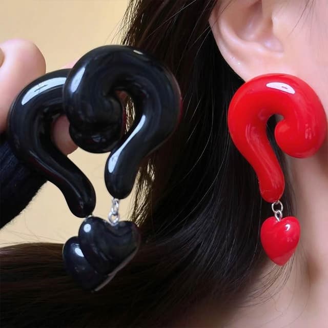【LEESA】問號耳環\大耳環\安可拉紅\飾品\耳環\垂墜\港風\歐美風\耳環女