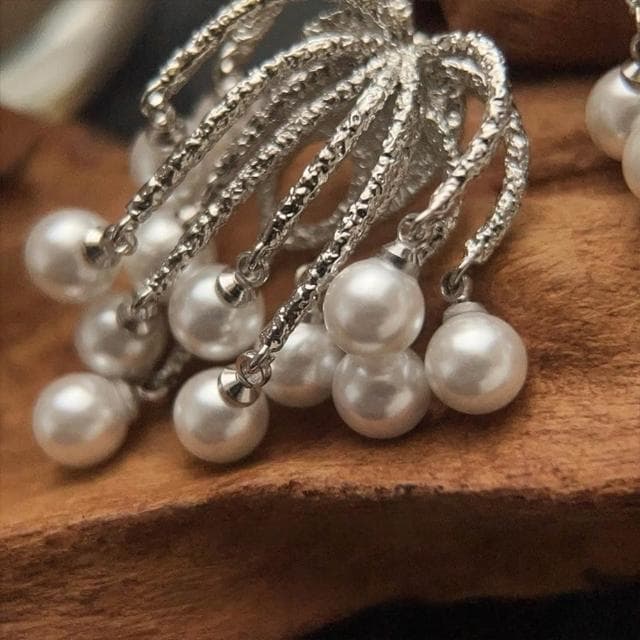 【LEESA】垂墜耳環\耳環女\水中花火\耳環\時尚\高級感\輕奢\珍珠耳環