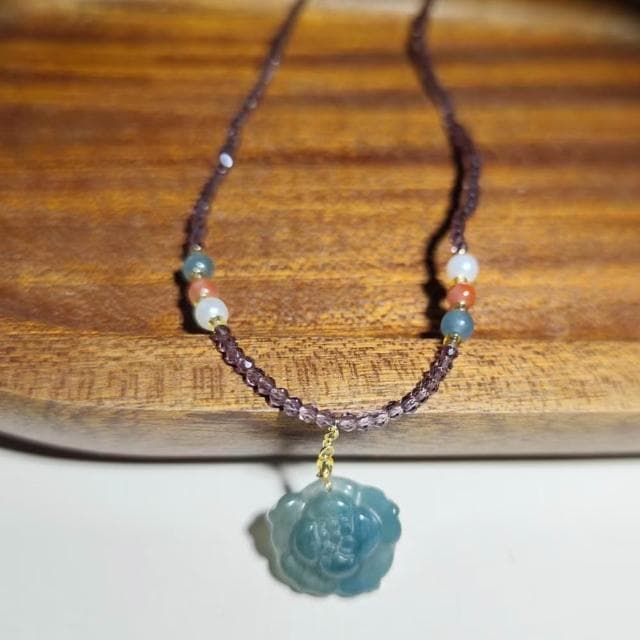 【Paiya 派亞】天然翡翠A貨藍水立體蓮花項鏈