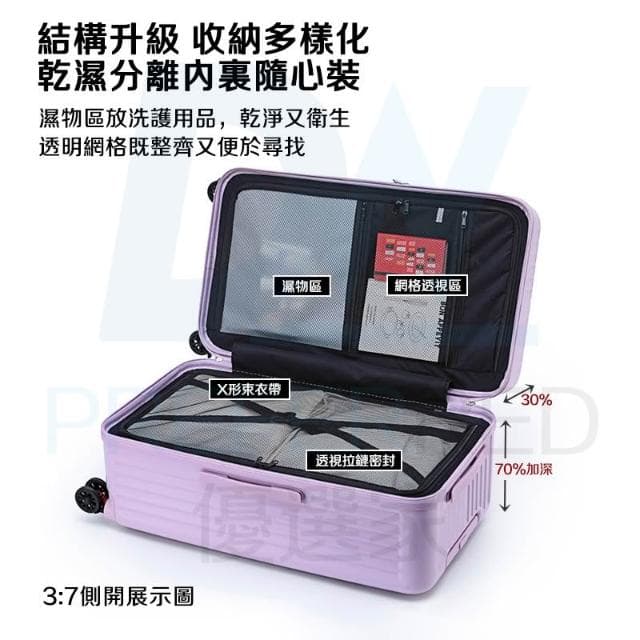 DW優選家 2025高階鑽石紋 雙開行李箱 純PC行李箱 前開行李箱 可前掀雙開式 前開式雙開箱（可1:9開或3:7開）