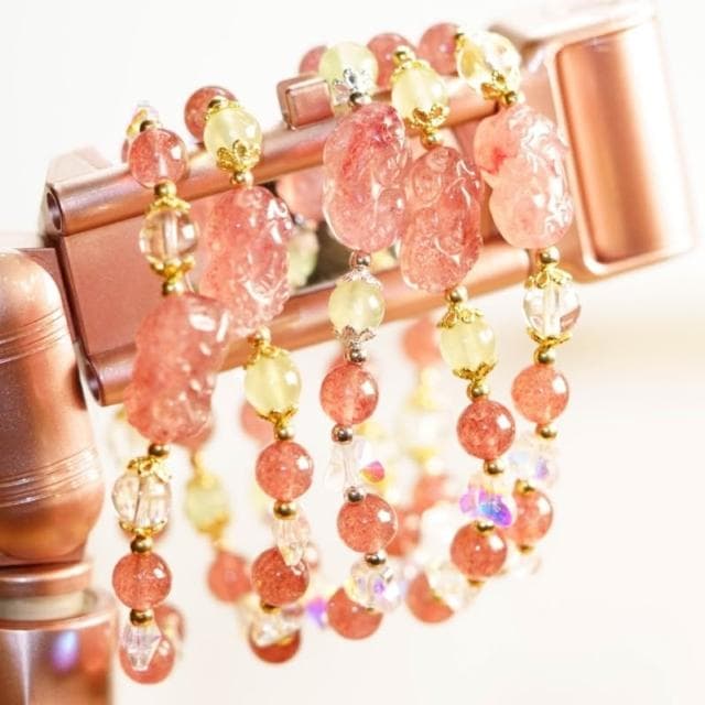  現貨4條 ｜設計款｜天然草莓晶貔貅水晶手鍊 咬錢(開源)、守財(節流)，聚財納福