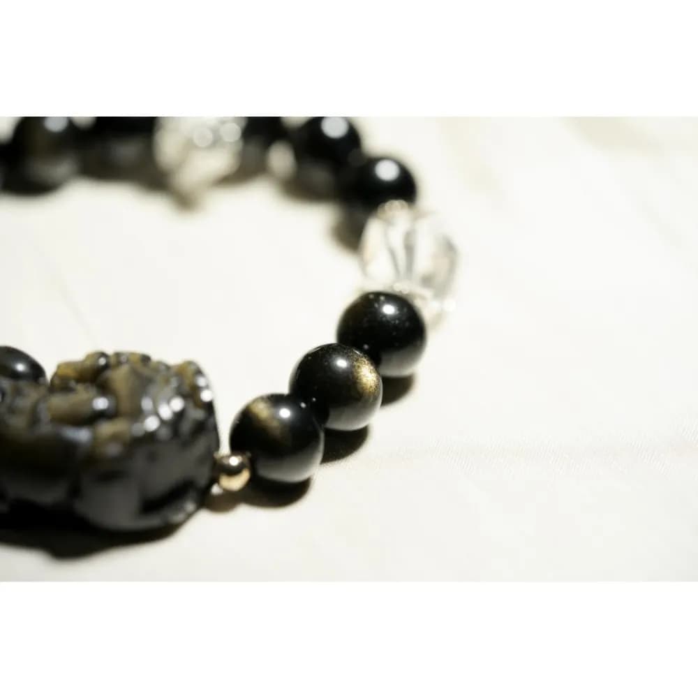 茱莉手作工作室 |避邪擋煞招財咬錢| 天然金曜石貔貅彈力繩手鍊 009