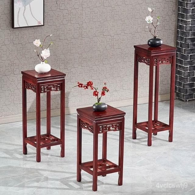 實木花架仿紅木新中式傢用客廳仿古花幾室內置物架榆木盆景架園藝 陽臺花架 花盆 盆栽架 植物架