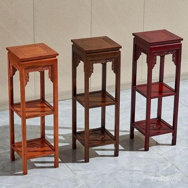 實木花架仿紅木新中式傢用客廳仿古花幾室內置物架榆木盆景架園藝 陽臺花架 花盆 盆栽架 植物架