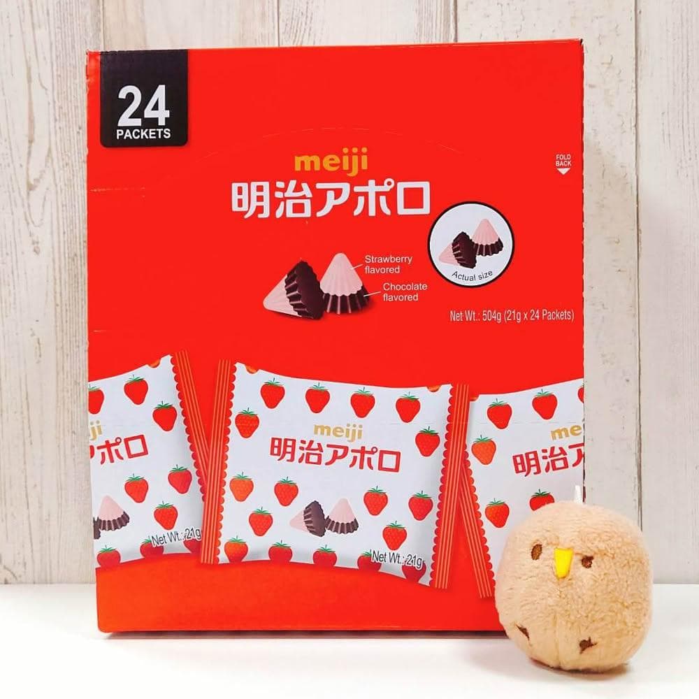 【Meiji 明治】阿波羅草莓可可粒 21公克 24包 ( 草莓 巧克力 可可 雙色巧克力 雙色可可 隨手包)