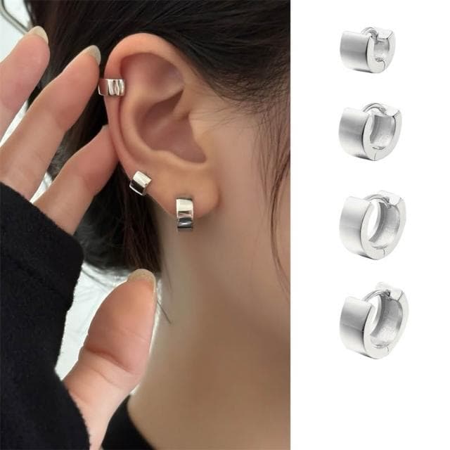 光面圈圈抗敏耳環 L40 多尺寸簡約S925易扣式銀針耳扣 | Sweet Air 日韓流行耳飾