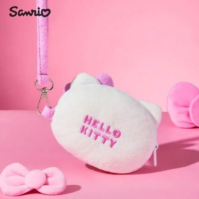 【SANRIO 三麗鷗】Hello Kitty凱蒂貓正版授權雙面毛絨零錢包耳機包吊飾鑰匙圈(閨蜜女兒女友老婆生日聖誕交換禮物)