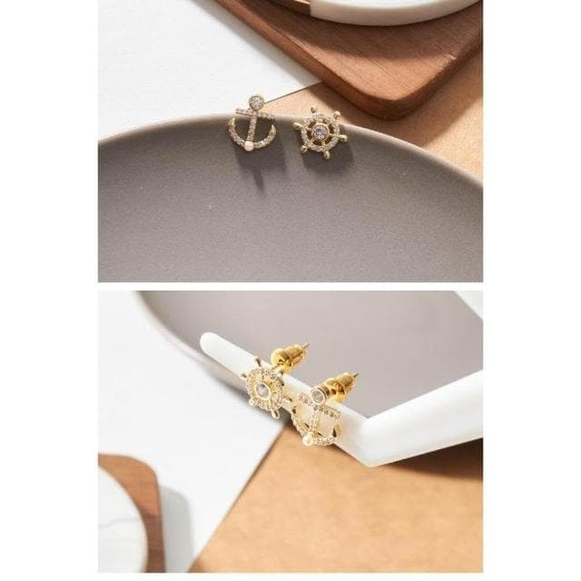 ⚓ 船錨與舵璀璨海航耳環組