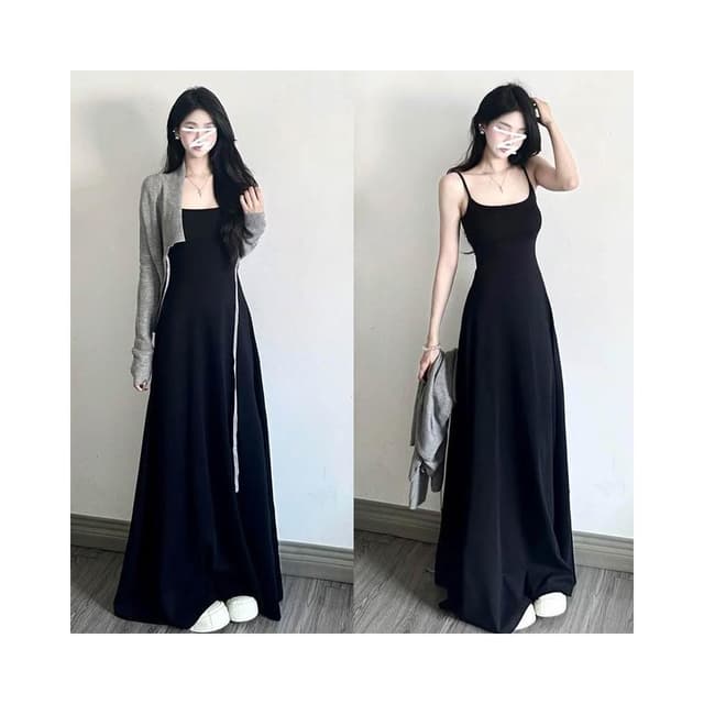 連衣裙女吊帶裙長裙女法式黑色吊帶連衣裙子女2025夏季新款小個子海邊度假氣質顯瘦長裙洋裝裙子約會生日高級感氣質長裙女