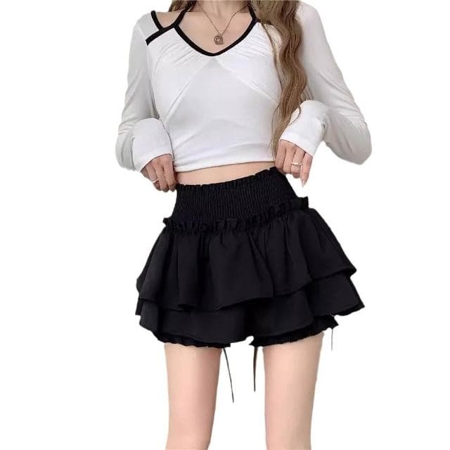 半身裙女短裙蓬蓬裙黑色褶皺半身裙女2025夏季新款芭蕾風蛋糕裙子高腰顯瘦a字裙防走光短褲裙洋裝裙子女約會生日氣質短裙女 