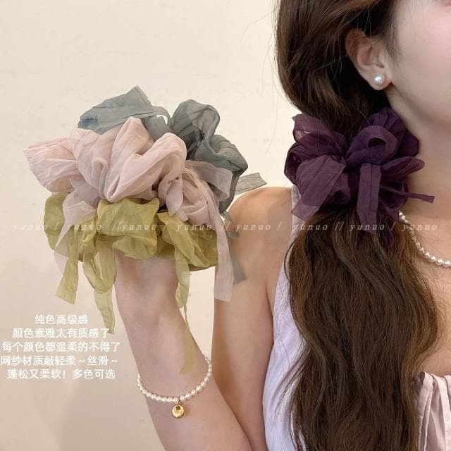 大腸發圈髮圈女髮飾高級感溫柔網紗蝴蝶結2025新款紮馬尾不傷發頭繩氣質發繩頭花(情人節 生日 髮飾 頭飾 大腸圈 禮物)