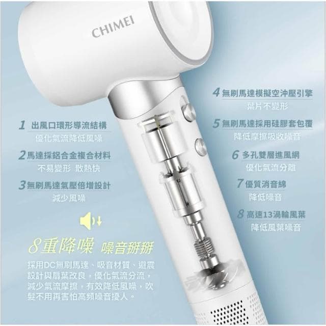 【CHIMEI 奇美】高轉速負離子吹風機1300W吹風機 HD-15HCN0大風量快乾架 恆溫